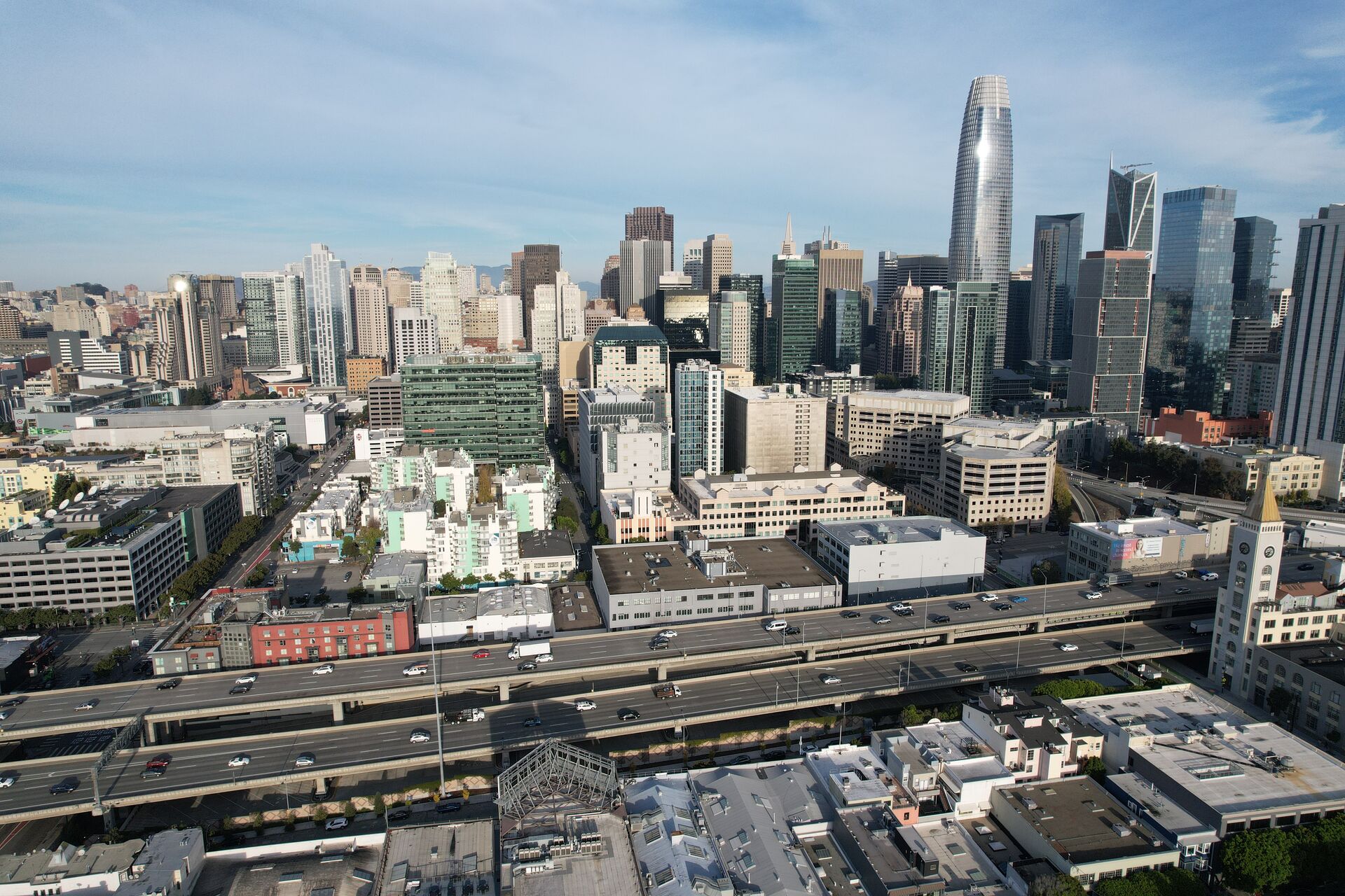 Drone view of a construction crane